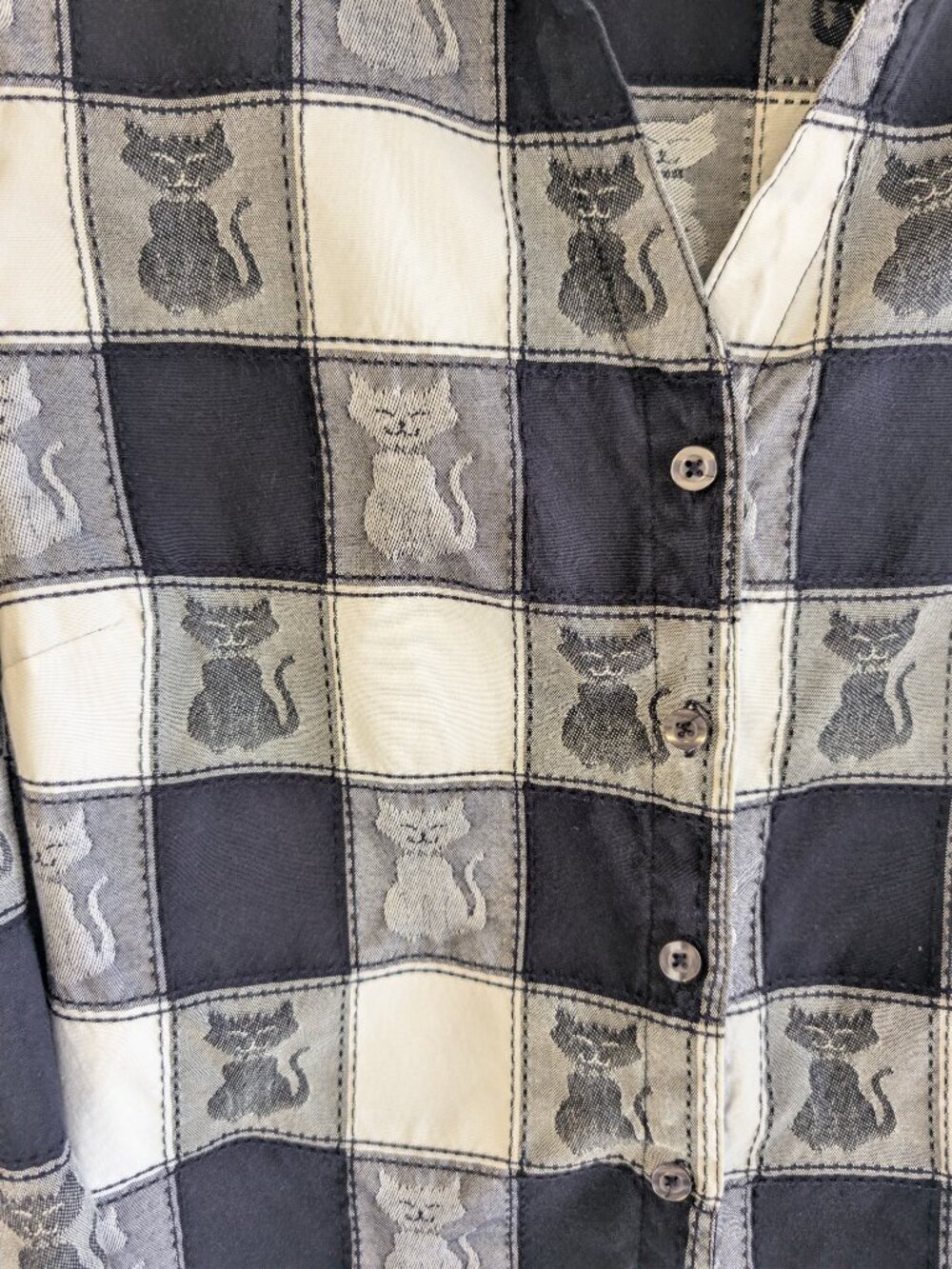 Carroll Reed Checkerboard Cat Print Button Down Top - Picture 2 of 8